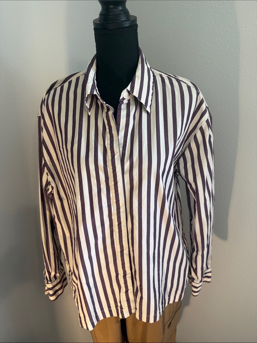 Banana Republic Vertical Stripe Button-Down Shirt - White & Purple